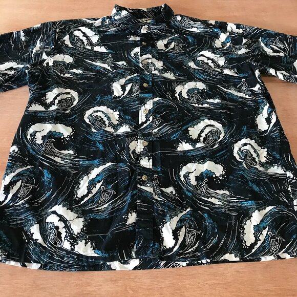 Cooke Street Hawaiian Shirt Men 2XL Black Beach Surfer Button Up Pocket Collared - Picture 1 of 13